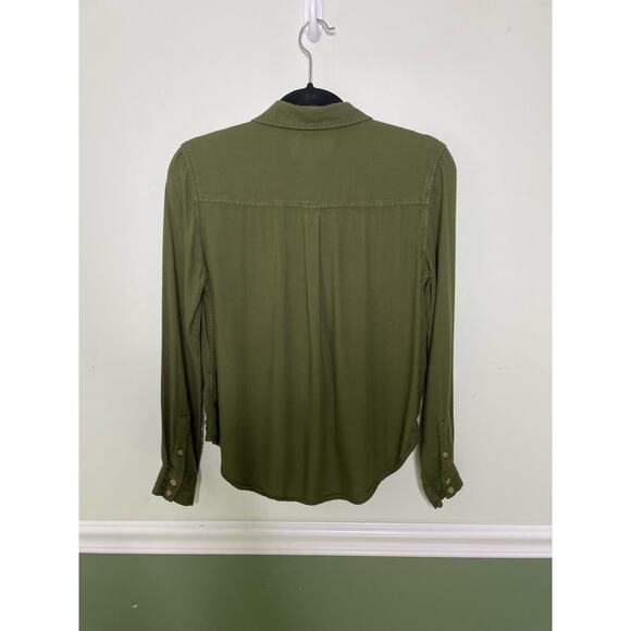 Forever 21 Button Up Blouse Top Long Sleeve Pocket Front Collared Army Green S - Picture 7 of 10